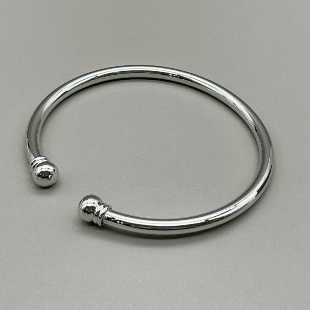 Bangle Cuff Bracelet Women Silver Tone Ball End Open Minimalist Modern Jewelry